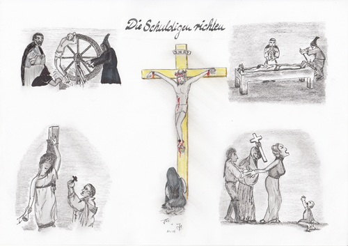 Cartoon: Die Schuldigen richten... (medium) by Tom13thecat tagged religion,christentum