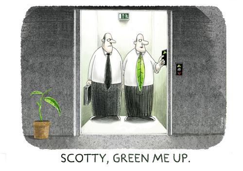 Cartoon: ... (medium) by markus-grolik tagged green,energy,energiewende,bio,sprit,e10,grün,öko,karriere,treppenlift,treppenwitz,co2,marktführer,cartoon,grolik