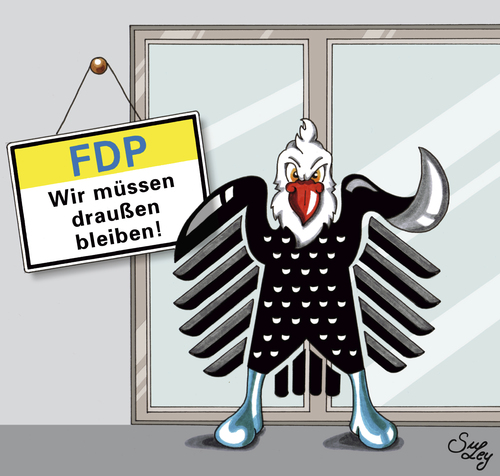 Cartoon: FDP - Wir müssen draußen bleib (medium) by Suley tagged fdp,cdu,bundestagswahl,wahlsieger,verlierer,niederlage,leihstimmen,koalition,schwarzgelb,bundeskanzlerin,angela,merkel,suley