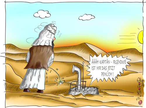 Cartoon: Navigationsfehler (medium) by Leopold tagged wüste,unterseeboot,beduine,pinkeln,sonne,peinlich,periskop