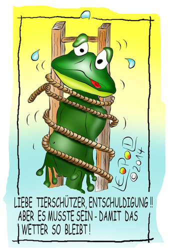Cartoon: Wetterfrosch (medium) by Leopold tagged tierschutz,strick,seil,leiter,wetterfrosch,frosch
