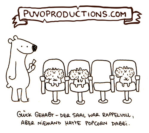 Cartoon: Popcorn. (medium) by puvo tagged popcorn,kino,krach,essen,essgeräusch,hamster,bär