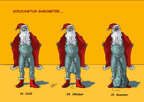Cartoon: Konjunkturbarometer (medium) by Jori Niggemeyer tagged niggemeyer,joricartoon,cartoon,weihnachten,weihnachtsmann,nikolaus,überschwang