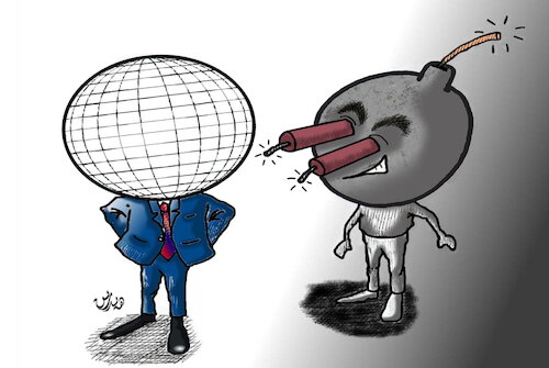 Cartoon: How the terrorist sees the world (medium) by handren khoshnaw tagged handren,khoshnaw,the
