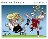 Cartoon: Alemania contra Grecia (small) by Romero tagged futbol,deportes,caricatura,alemania,grecia,humor,arte,dibujo,balompie,balon,correr,rivalidad,faul