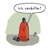 Cartoon: Eau de parfum (small) by Lo Graf von Blickensdorf tagged abhauen,verduften,geruch,duft,parfüm,flakon,fahrenheit,zerstäuber,designer,dior,karikatur,lo,cartoon,fläschchen,wortspiel