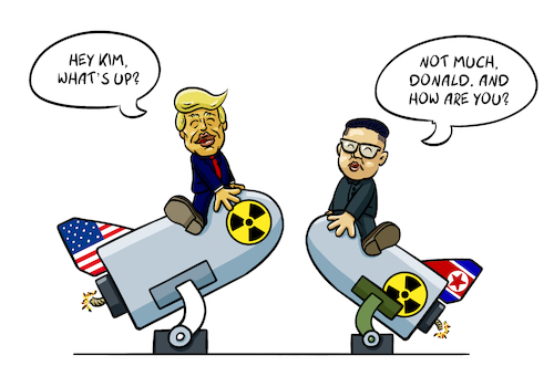 Cartoon: Donald and Kim (medium) by Sven Raschke tagged donald,trump,kim,jong,un,war,diplomacy,usa,north,korea,donald,trump,kim,jong,un,war,diplomacy,usa,north,korea