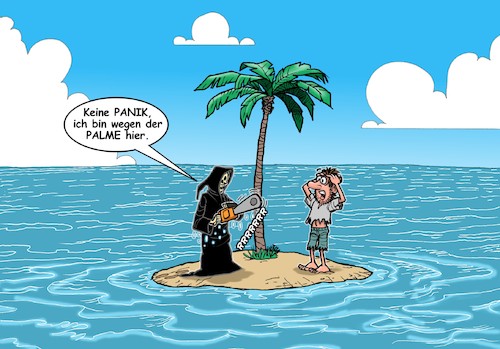 Cartoon: Inselwitz (medium) by Chris Berger tagged insel,tod,palme,schiffbrüchiger,meer,insel,tod,palme,schiffbrüchiger,meer