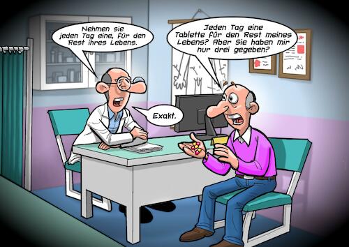 Cartoon: Lebenserwartung (medium) by Chris Berger tagged arzt,doktor,tabletten,patient,lebenserwartung,lebensdauer,arzt,doktor,tabletten,patient,lebenserwartung,lebensdauer