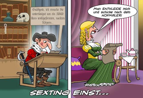 Cartoon: Sexting (medium) by Chris Berger tagged sexting,mittelalter,neuzeit,internet,sexting,mittelalter,neuzeit,internet