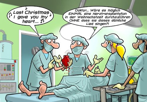 Cartoon: Weihnachtslied Nummero Uno (medium) by Chris Berger tagged christmnas,wham,herztransplantation,op,weihnachten,christmnas,wham,herztransplantation,op,weihnachten