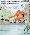 Cartoon: Orang-Utan benutzt Speer!! (small) by Karsten Schley tagged natur,evolution,menschenaffen,ernährung,jagd,urwald,umwelt