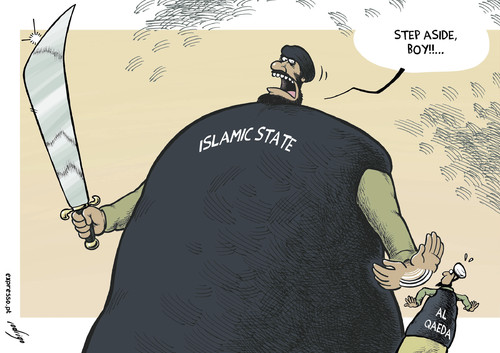 Cartoon: Dwarfing Al Qaeda (medium) by rodrigo tagged isis,islamic,state,iraq,syria,killings,jihad,jihadists,sunni,shia