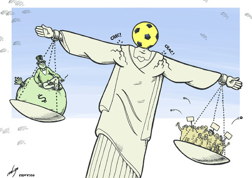 Cartoon: Equilibrazil (medium) by rodrigo tagged cup,world,football,transport,poverty,poor,rich,janeiro,de,rio,paulo,sao,protests,brazil