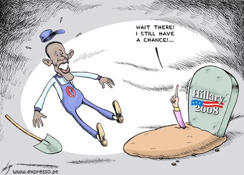 Cartoon: hillary almost surrenders (medium) by rodrigo tagged hillary,obama,president,election,usa,democrat