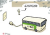 Cartoon: Cities not prepared for e-buses (small) by rodrigo tagged electric,vehicles,hybrid,buses,transport,cities,public,urban