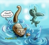 Cartoon: Fliegender Fisch (small) by KritzelJo tagged katze,nass,fisch,trocken,fliegen,wasser,luft,evolution,evolutionsgegner