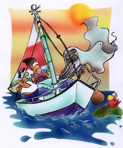 Cartoon: Sailboat (medium) by HSB-Cartoon tagged sailing,boat,cliffs,sea,,segel,segelboot,schiff,kapitän,steuer,ruder,fahren,kentern,untergehen,heimfahrt,fahne,boje,rettungsring