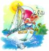 Cartoon: skipper with sunburn (small) by HSB-Cartoon tagged shadow,sun,sunburn,skipper,boat,sailing,sea,ocean,marine,sailingboat,ship,nature,seagull,water,boattrip