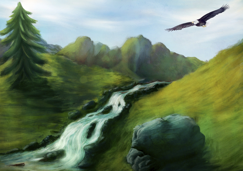 Cartoon: Eagle (medium) by alesza tagged eagle,mountain,tree,nature,landscape