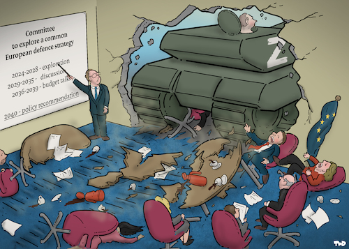 Cartoon: Common European defence strategy (medium) by Tjeerd Royaards tagged europe,russia,putin,danger,defense,defence,europe,russia,putin,danger,defense,defence