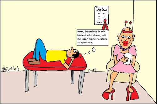 Cartoon: Hemmung... (medium) by Sven1978 tagged therapeut,psychologe,patient,verrückt,verrückter,zwiespalt,männer