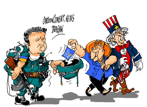 Cartoon: Angela Merkel- Petro Poroshenko (medium) by Dragan tagged angela,merkel,petro,poroshenko,alemania,ukraina,politics,cartoon