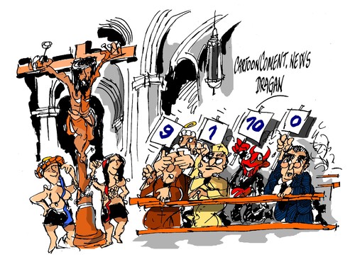 Cartoon: Femen-el aborto es sagrado (medium) by Dragan tagged femen,aborto,catedral,de,la,almudena,madrid,politics,cartoon