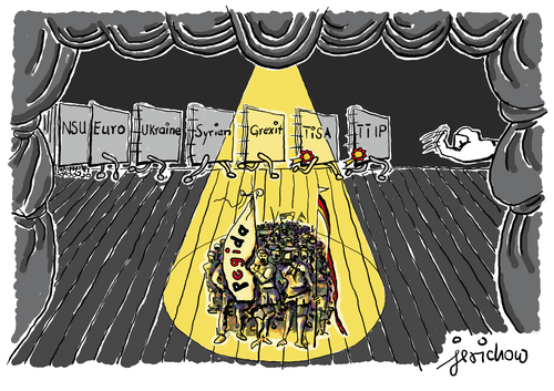 Cartoon: Licht aus! Spot an! (medium) by jerichow tagged sicherheit,terror,bnd,datenvorratsspeicherung,euroausstieg,brzezinski,rußlandkonflikt,kriegshetze,polittheater,charade,ablenkmanöver,nsu,euro,grexit,syrien,ukraine,freihandelsabkommen,tisa,ttip,pegida,pegida,ttip,tisa,freihandelsabkommen,ukraine,syrien,grexit,euro,nsu,ablenkmanöver,charade,polittheater,kriegshetze,rußlandkonflikt,brzezinski,euroausstieg,datenvorratsspeicherung,bnd,terror,sicherheit