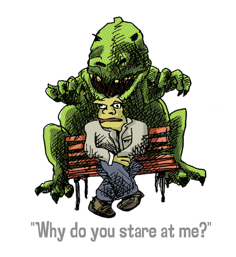 Cartoon: why do you stare at me? (medium) by jenapaul tagged gozilla,monsters,fun,staring