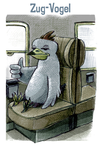 Cartoon: Zugvogel (medium) by jenapaul tagged vogel,vögel,humor,zug,eisenbahn,bahn