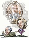 Cartoon: Thatcher kicked everybody (small) by Bob Row tagged thatcher,cromwell,galtieri,malvinas,falklands,neoliberalism,banks