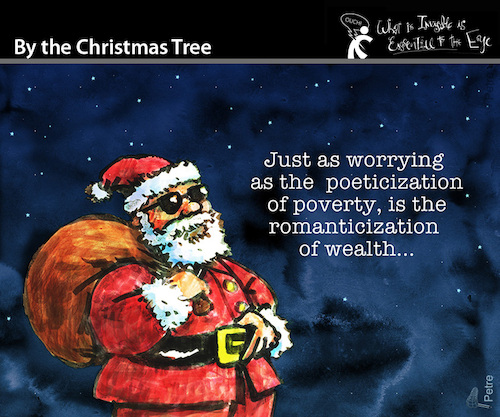 Cartoon: By the Christmas Tree (medium) by PETRE tagged christmas,santa,poverty,wealth