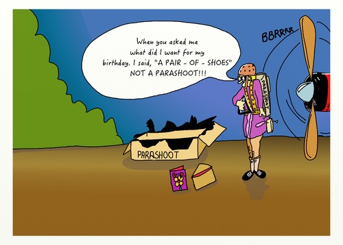Cartoon: BIRTHDAYS (medium) by tonyp tagged parashoot,present,pair,of,shoes