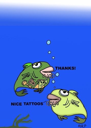 Cartoon: FISH TATTOOS (medium) by tonyp tagged arp,fish,tattoos,arptoons