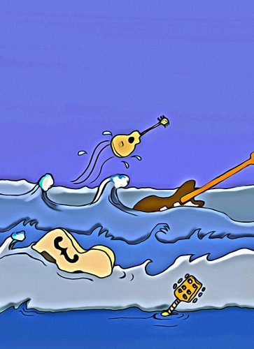 Cartoon: Guitars in toon (medium) by tonyp tagged arp,arptoons,guitar,water