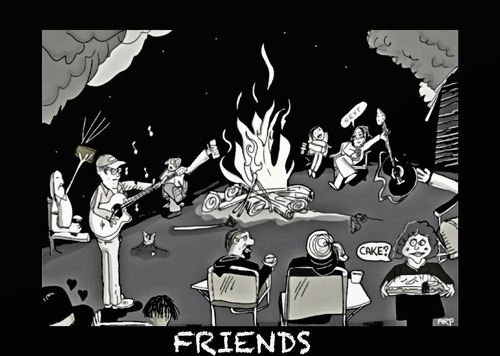 Cartoon: Jammin around the campfire (medium) by tonyp tagged arp,jammin,music,fire,camp