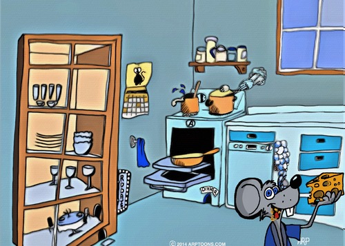 Cartoon: WHEN YOUR GONE (medium) by tonyp tagged arp,kitchen,mouse,mice,arptoons