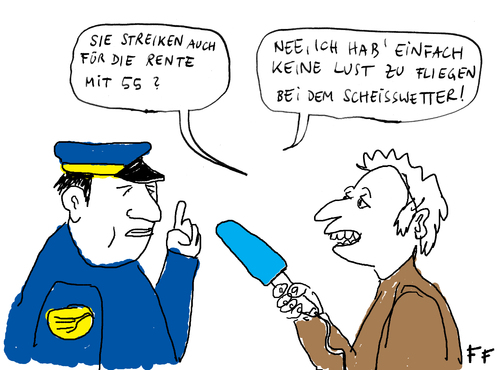 Cartoon: Streik (medium) by Florian France tagged pilotenstreik,cockpit,rente,mit,55,streik,lufthansa