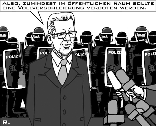 Cartoon: Verschleierungsverbot (medium) by RachelGold tagged maiziere,deutschland,sicherheit,polizei,innenminister,terrorismus,salafismus,populismus