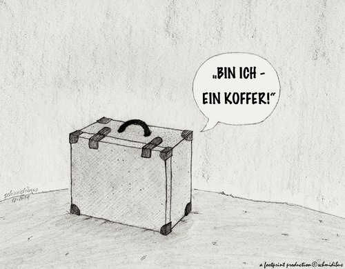 Cartoon: bin ich - ein koffer! (medium) by schmidibus tagged koffer,ich,bin,ergo,sum,erkenntnis,wahrheit,einsicht