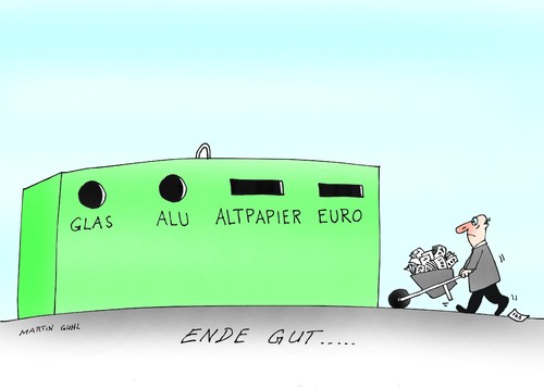 Cartoon: altpapier recicling euro abwertu (medium) by martin guhl tagged altpapier,recicling,euro,abwertung,inflation,wirtschaft,umwelt,geld,martin,guhl,karikatur,cartoon