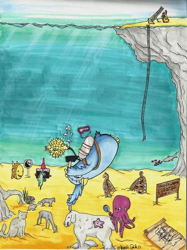 Cartoon: Underwater Craftsbird (medium) by The Fatbird Conspiracy tagged underwater,bird,vogel,fatbird,fat,conspiracy,bildhauer,unterwasser,urlaub,arts,exhibition,ocean,sheep,schafe,hamburger,vogelpark,craftsmen