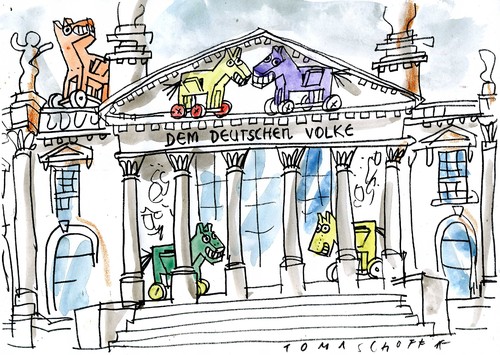 Cartoon: Trojaner im Reichstag (medium) by Jan Tomaschoff tagged trojaner,cyber,angriff,trojaner,cyber,angriff