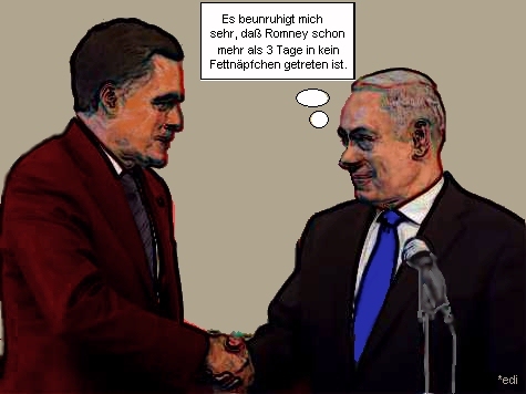 Cartoon: Romney auf Fettnäpfchen-Tour (medium) by sier-edi tagged präsident,romney,fettnäpfchen,wahl