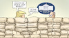 Cartoon: Trump-Barrikade (small) by Harm Bengen tagged sandsack,sandsäcke,gold,weisses,haus,white,house,trump,rausschmiss,entlassung,barrikade,wahl,biden,harm,bengen,cartoon,karikatur