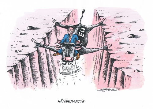 Cartoon: CETA im Schwebezustand (medium) by mandzel tagged ceta,freihandelsabkommen,kanada,eu,hängepartie,schulz,abgrund,ceta,freihandelsabkommen,kanada,eu,hängepartie,schulz,abgrund