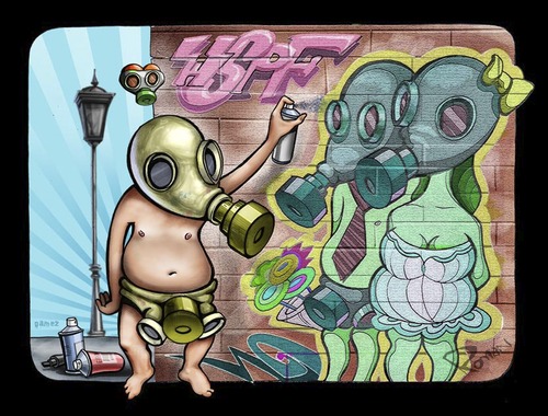 Cartoon: Painter II (medium) by gamez tagged gmz,kaicartoonebi,wall,art,graffity,love,gas,gaz,virus,circus,sky,liners,lines,line