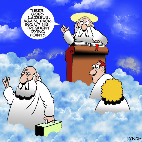 Cartoon: Frequent flying points (medium) by toons tagged lazerus,frequent,flyer,death,dying,heaven,lazerus,frequent,flyer,death,dying,heaven