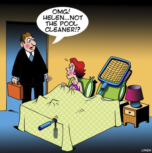 Cartoon: Pool cleaner (medium) by toons tagged infidelity,pool,cleaner,husband,comes,home,early,infidelity,pool,cleaner,husband,comes,home,early